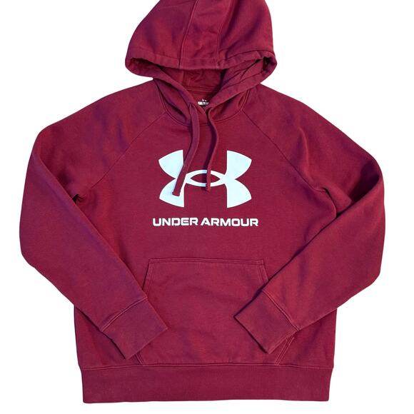 Under Armour Other - Under Armour Rival Hoodie Sweatshirt Big Logo Screenprint Maroon Unisex Small